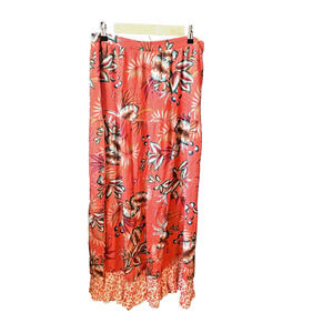Farm Rio Orange Tiered Skirt SZ M Anthropologie Gauzy Tropical Floral Beachy